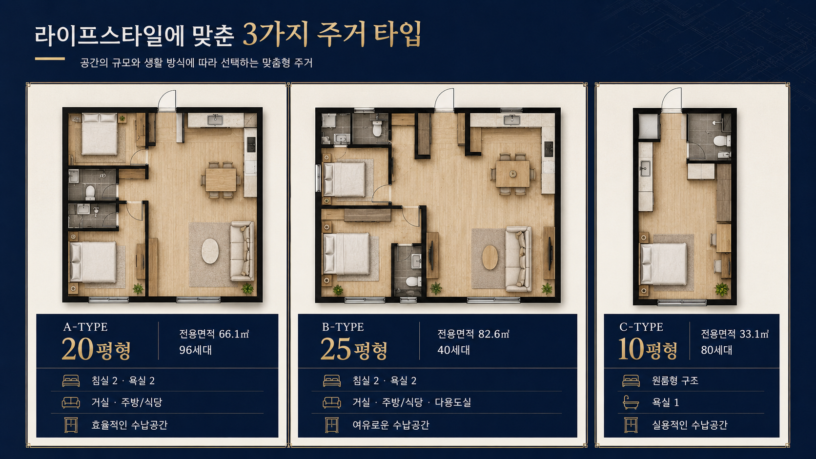 용인 실버타운 타입별 단위세대 내부구조도